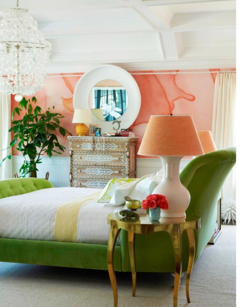 melon-peach-green-chic-bedroom-aquarelle-wallpaper