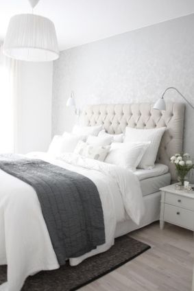 gray linen and white bedroom